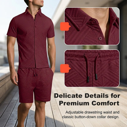 🔥Herren Jacquard Kurzarmhemd & Shorts 2-teiliges Set ✨ Stilvoll durch den Sommer 🌴