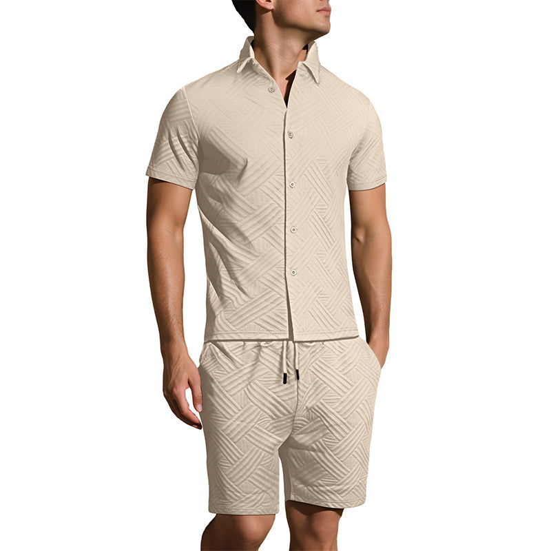 🔥Herren Jacquard Kurzarmhemd & Shorts 2-teiliges Set ✨ Stilvoll durch den Sommer 🌴