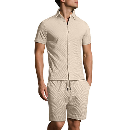 🔥Herren Jacquard Kurzarmhemd & Shorts 2-teiliges Set ✨ Stilvoll durch den Sommer 🌴