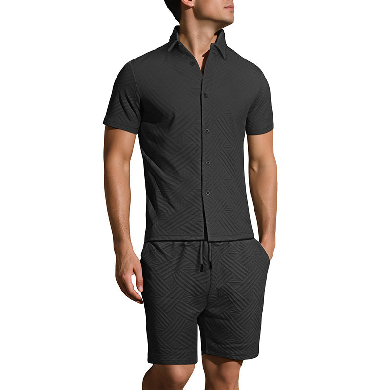 🔥Herren Jacquard Kurzarmhemd & Shorts 2-teiliges Set ✨ Stilvoll durch den Sommer 🌴