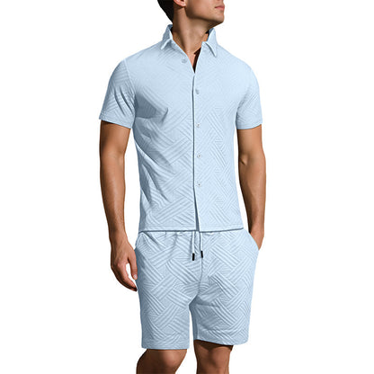 🔥Herren Jacquard Kurzarmhemd & Shorts 2-teiliges Set ✨ Stilvoll durch den Sommer 🌴