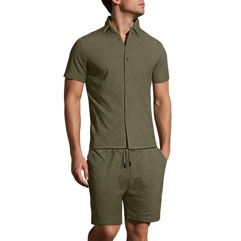 🔥Herren Jacquard Kurzarmhemd & Shorts 2-teiliges Set ✨ Stilvoll durch den Sommer 🌴