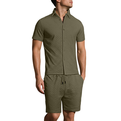 🔥Herren Jacquard Kurzarmhemd & Shorts 2-teiliges Set ✨ Stilvoll durch den Sommer 🌴