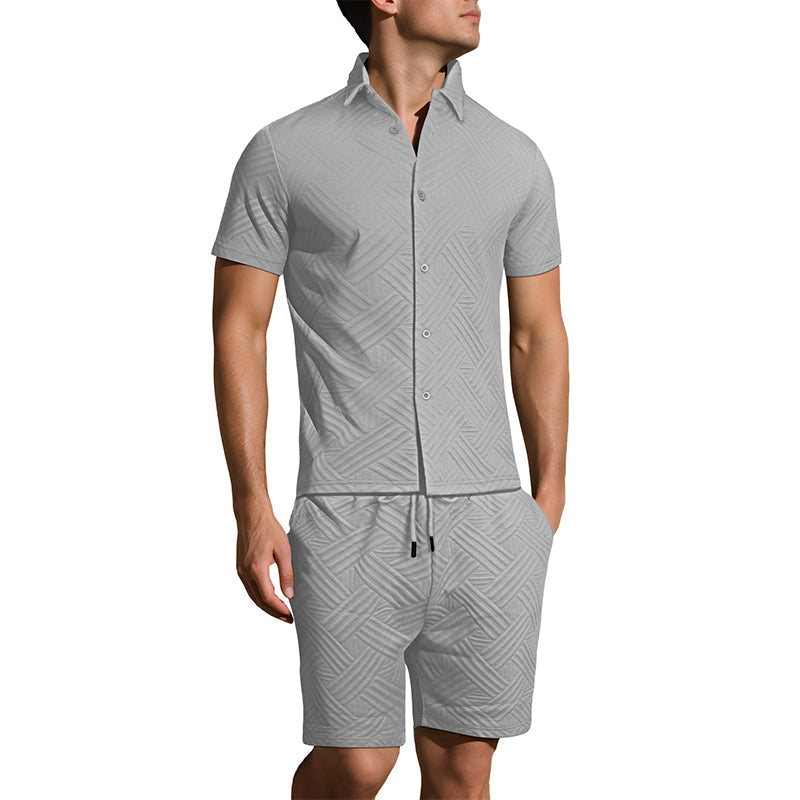 🔥Herren Jacquard Kurzarmhemd & Shorts 2-teiliges Set ✨ Stilvoll durch den Sommer 🌴