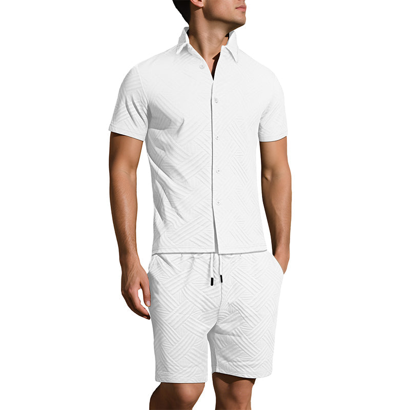 🔥Herren Jacquard Kurzarmhemd & Shorts 2-teiliges Set ✨ Stilvoll durch den Sommer 🌴