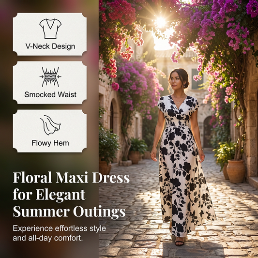 ✨Limited-time 50% Off ✨ Floral V-Neck Smocked Waist Maxi Dress🌸 Effortless Elegance 🌼