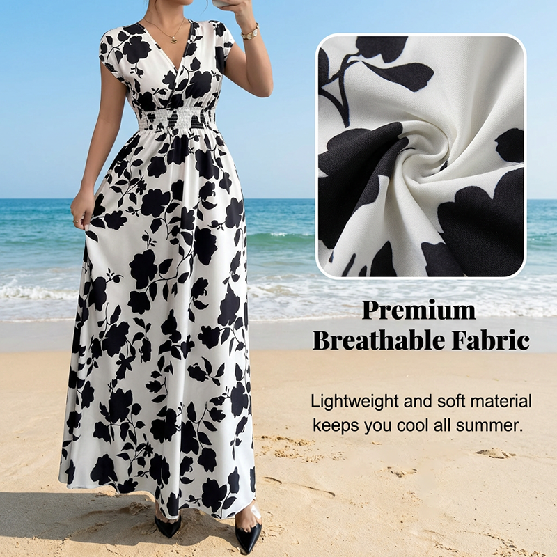 ✨Limited-time 50% Off ✨ Floral V-Neck Smocked Waist Maxi Dress🌸 Effortless Elegance 🌼
