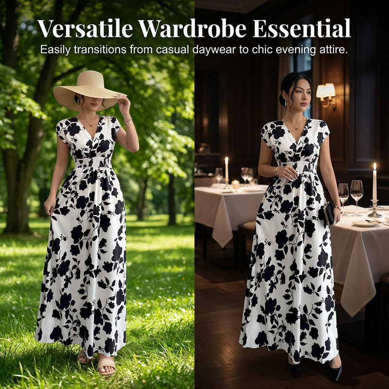 ✨Limited-time 50% Off ✨ Floral V-Neck Smocked Waist Maxi Dress🌸 Effortless Elegance 🌼