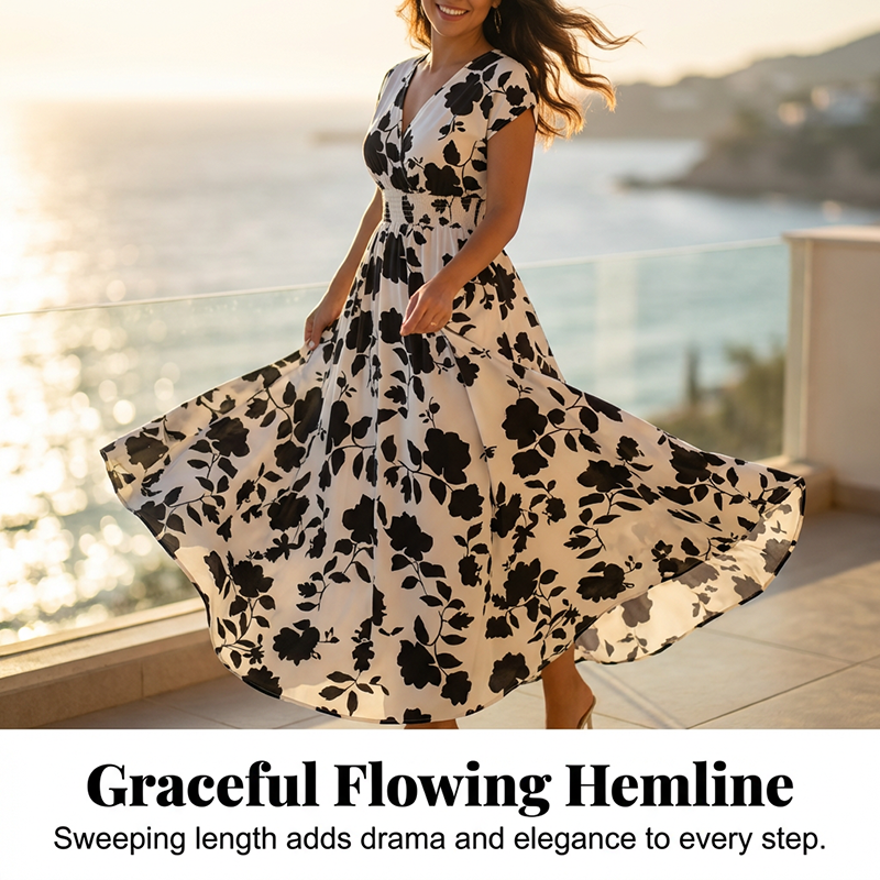 ✨Limited-time 50% Off ✨ Floral V-Neck Smocked Waist Maxi Dress🌸 Effortless Elegance 🌼