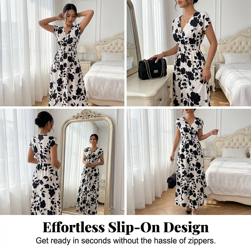 ✨Limited-time 50% Off ✨ Floral V-Neck Smocked Waist Maxi Dress🌸 Effortless Elegance 🌼