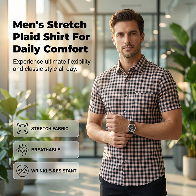 💼 Herren Stretch-Karo-Kurzarmhemd 👔 Scharf aussehen, bequem fühlen