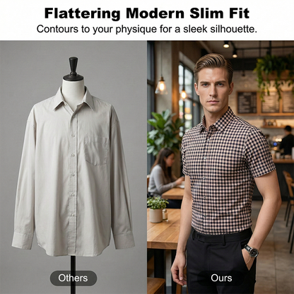 💼 Herren Stretch-Karo-Kurzarmhemd 👔 Scharf aussehen, bequem fühlen