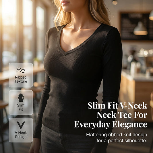 🌟Slim Fit Basic V-Neck Tee for Women 💫 Effortless Elegance