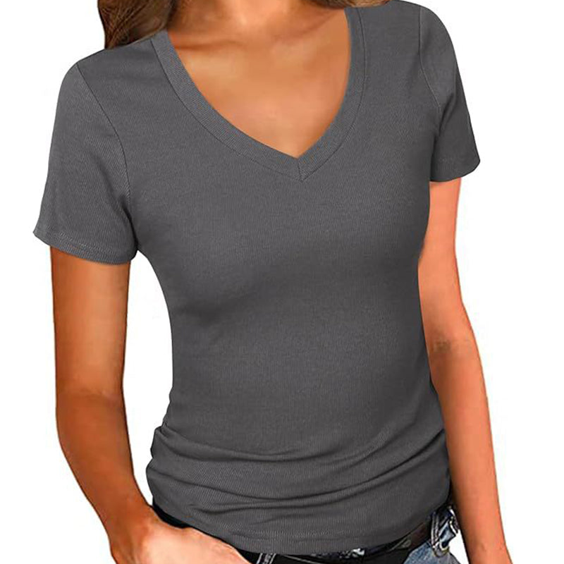 🌟 Enganliegendes Basic V-Neck T-Shirt für Damen 💫 Mühelose Eleganz