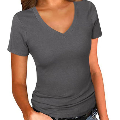 🌟 Enganliegendes Basic V-Neck T-Shirt für Damen 💫 Mühelose Eleganz