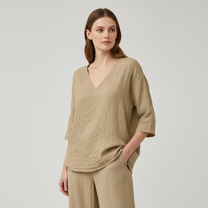 🌸Women's Casual V-Neck Three Quarter Sleeve Blouse✨ Effortlessly stylish