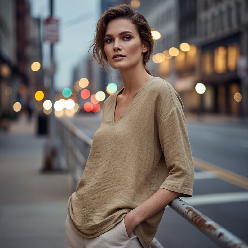 🌸Women's Casual V-Neck Three Quarter Sleeve Blouse✨ Effortlessly stylish
