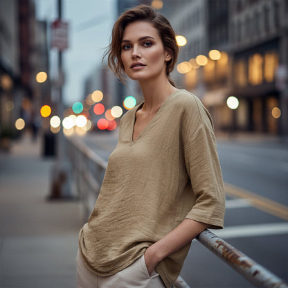 🌸Women's Casual V-Neck Three Quarter Sleeve Blouse✨ Effortlessly stylish