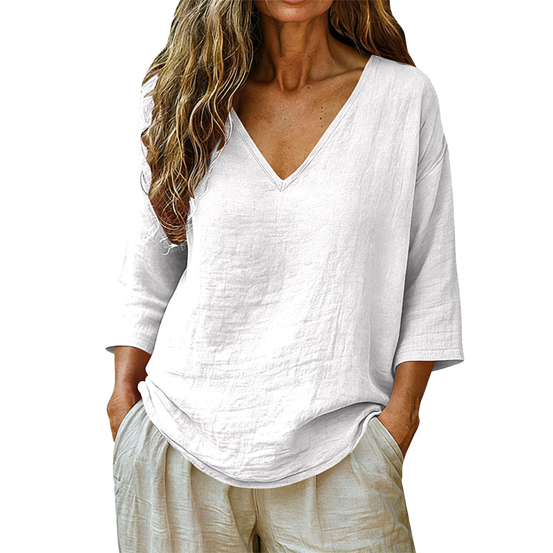 🌸Women's Casual V-Neck Three Quarter Sleeve Blouse✨ Effortlessly stylish