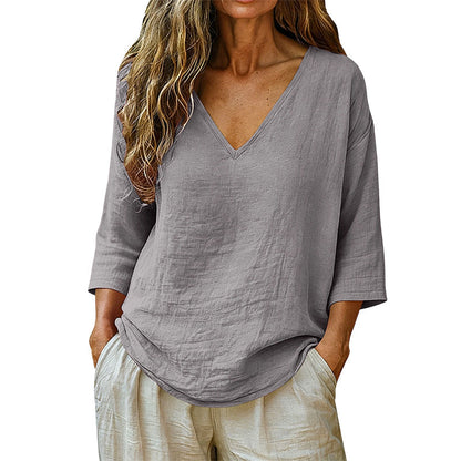 🌸Women's Casual V-Neck Three Quarter Sleeve Blouse✨ Effortlessly stylish