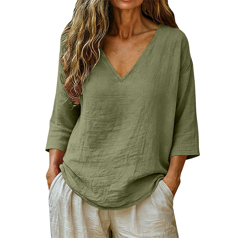 🌸Women's Casual V-Neck Three Quarter Sleeve Blouse✨ Effortlessly stylish