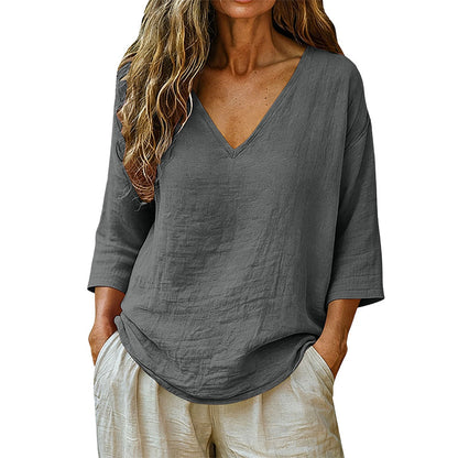 🌸Women's Casual V-Neck Three Quarter Sleeve Blouse✨ Effortlessly stylish