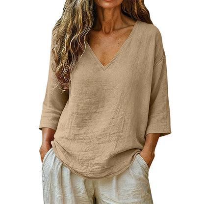 🌸Women's Casual V-Neck Three Quarter Sleeve Blouse✨ Effortlessly stylish