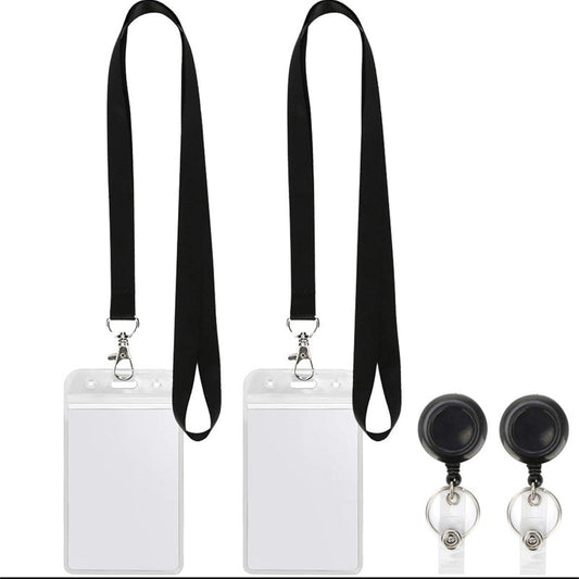 🌟Black Lanyard and Waterproof ID Badge Holder Set🎯 Well-Organized 🏅