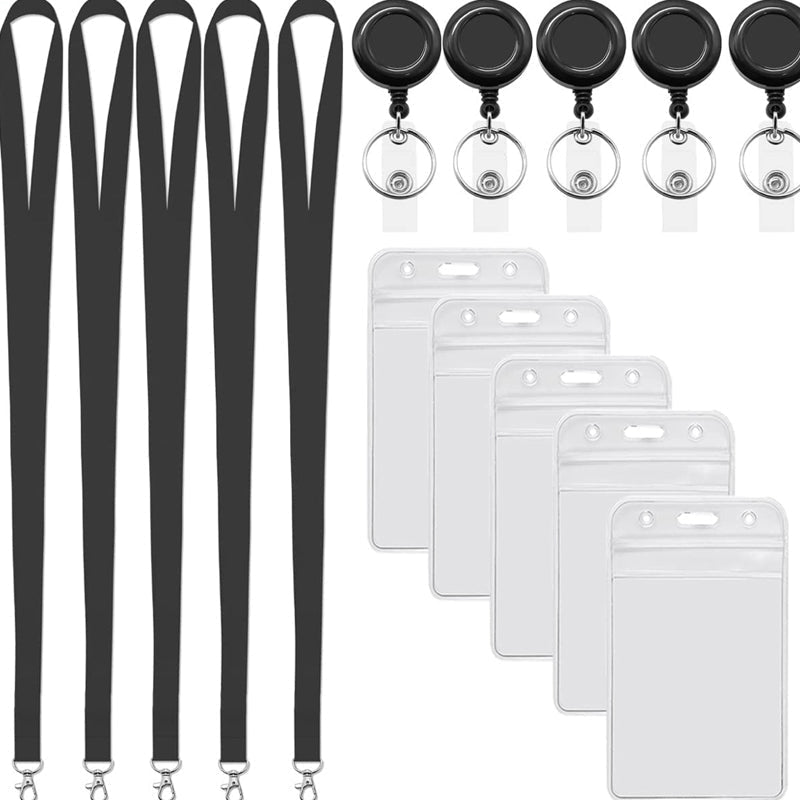 🌟Black Lanyard and Waterproof ID Badge Holder Set🎯 Well-Organized 🏅