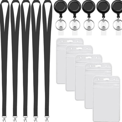 🌟Black Lanyard and Waterproof ID Badge Holder Set🎯 Well-Organized 🏅