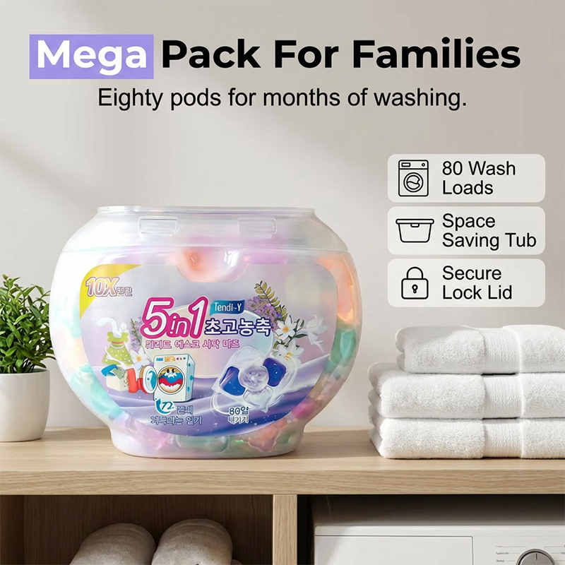 🌸🧺5-in-1 White Musk Laundry Detergent Pods (80PCS)✨ Say Goodbye to Stains