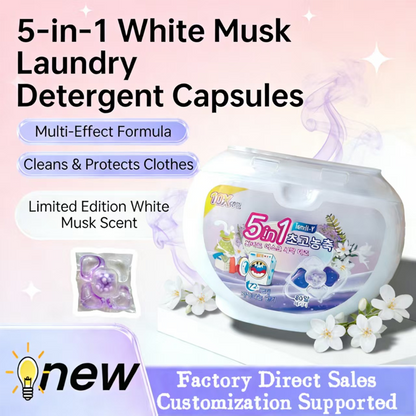 🌸🧺5-in-1 White Musk Laundry Detergent Pods (80PCS)✨ Say Goodbye to Stains