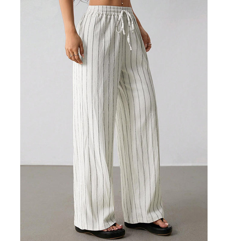 👖 50% OFF NOW! Women's Striped Drawstring Wide-Leg Pants – Lightweight, Breathable & Adjustable Waist For Casual Chic ✨🍃