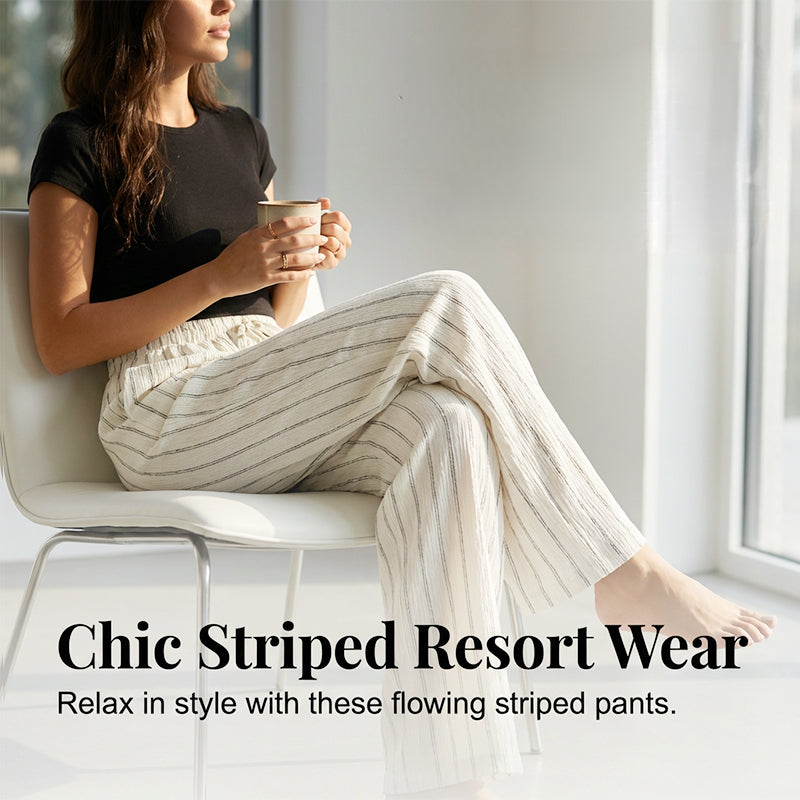 👖 50% OFF NOW! Women's Striped Drawstring Wide-Leg Pants – Lightweight, Breathable & Adjustable Waist For Casual Chic ✨🍃