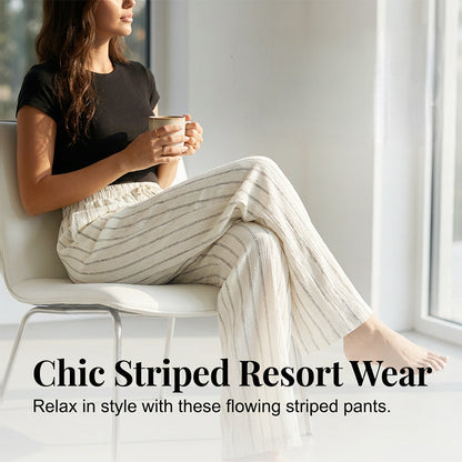 👖 50% OFF NOW! Women's Striped Drawstring Wide-Leg Pants – Lightweight, Breathable & Adjustable Waist For Casual Chic ✨🍃