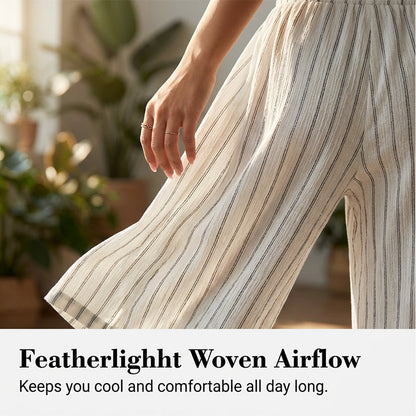 👖 50% OFF NOW! Women's Striped Drawstring Wide-Leg Pants – Lightweight, Breathable & Adjustable Waist For Casual Chic ✨🍃