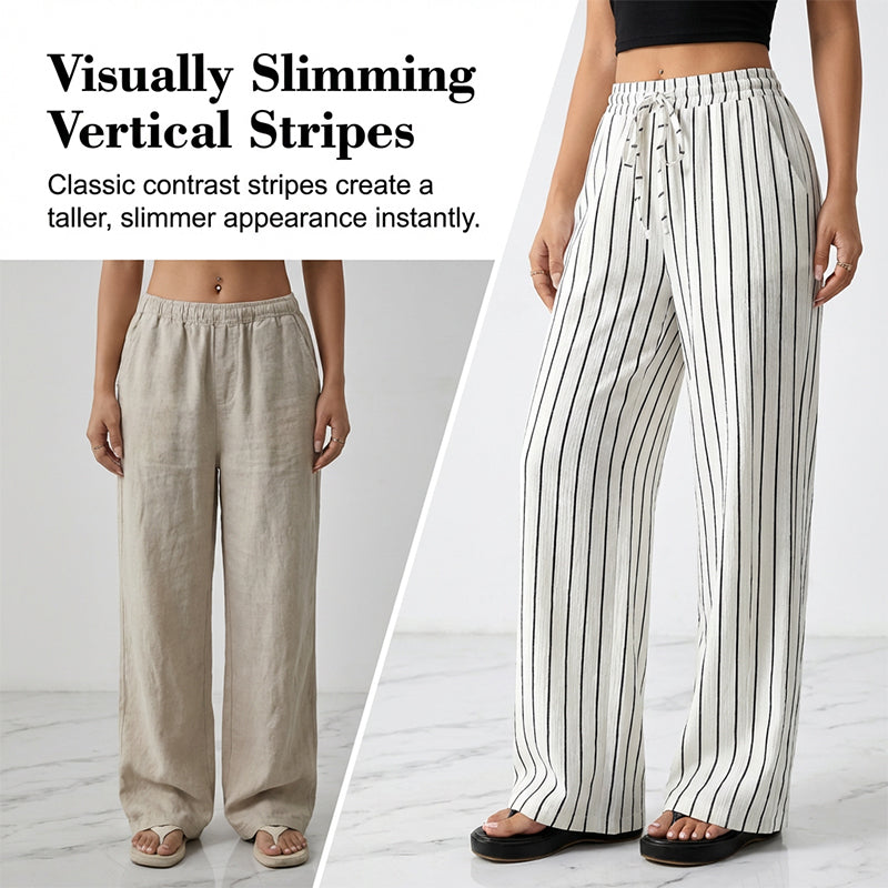 👖 50% OFF NOW! Women's Striped Drawstring Wide-Leg Pants – Lightweight, Breathable & Adjustable Waist For Casual Chic ✨🍃