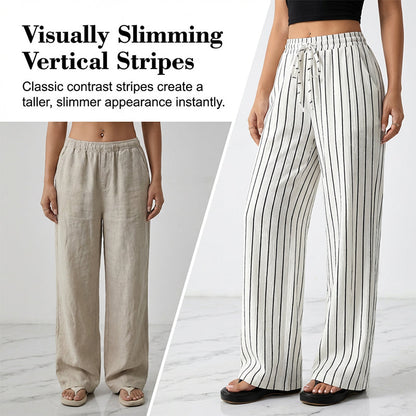 👖 50% OFF NOW! Women's Striped Drawstring Wide-Leg Pants – Lightweight, Breathable & Adjustable Waist For Casual Chic ✨🍃