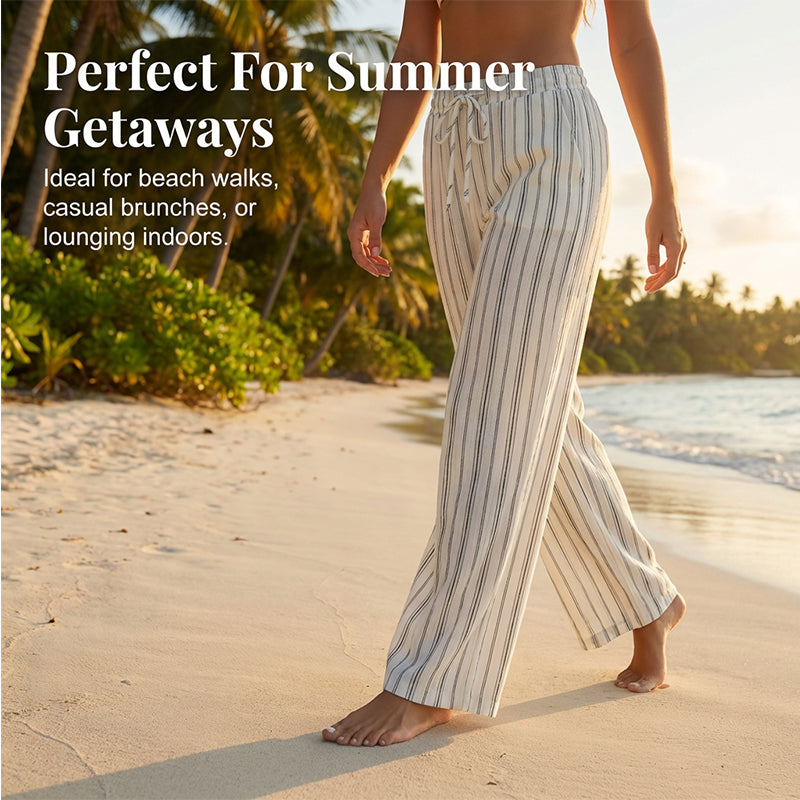 👖 50% OFF NOW! Women's Striped Drawstring Wide-Leg Pants – Lightweight, Breathable & Adjustable Waist For Casual Chic ✨🍃