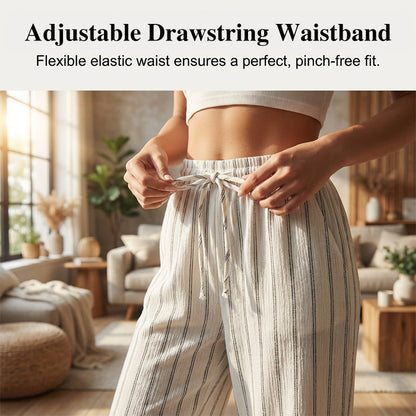 👖 50% OFF NOW! Women's Striped Drawstring Wide-Leg Pants – Lightweight, Breathable & Adjustable Waist For Casual Chic ✨🍃