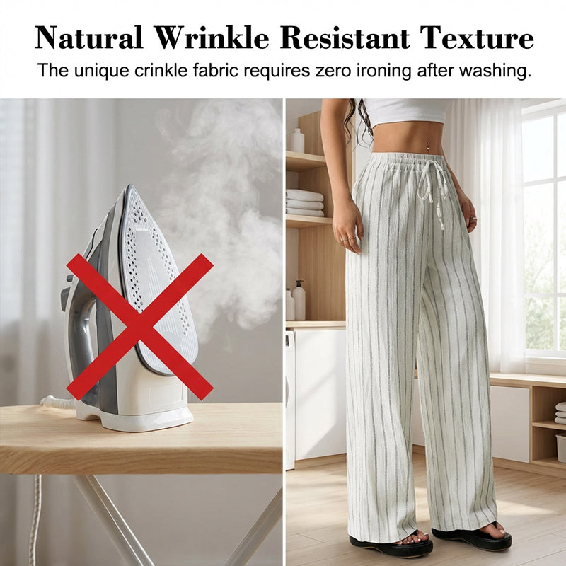 👖 50% OFF NOW! Women's Striped Drawstring Wide-Leg Pants – Lightweight, Breathable & Adjustable Waist For Casual Chic ✨🍃