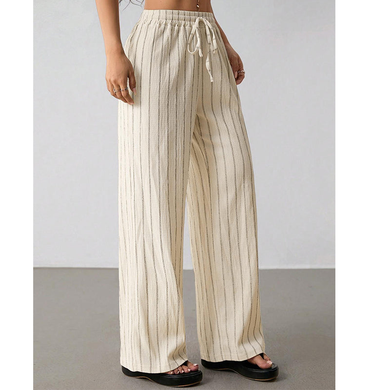 👖 50% OFF NOW! Women's Striped Drawstring Wide-Leg Pants – Lightweight, Breathable & Adjustable Waist For Casual Chic ✨🍃