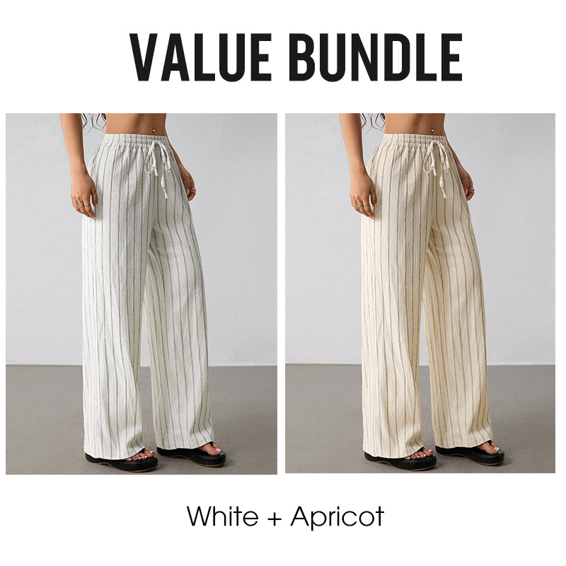 👖 50% OFF NOW! Women's Striped Drawstring Wide-Leg Pants – Lightweight, Breathable & Adjustable Waist For Casual Chic ✨🍃