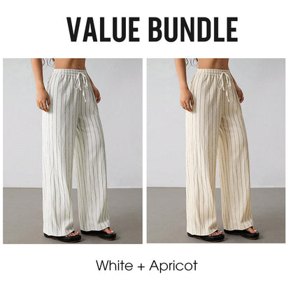 👖 50% OFF NOW! Women's Striped Drawstring Wide-Leg Pants – Lightweight, Breathable & Adjustable Waist For Casual Chic ✨🍃