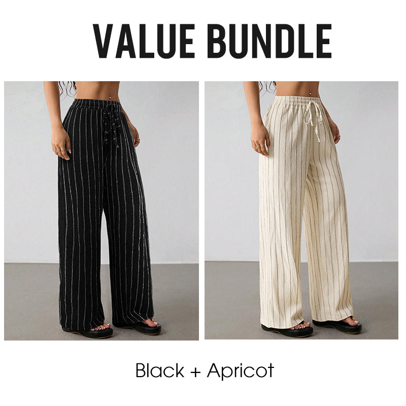 👖 50% OFF NOW! Women's Striped Drawstring Wide-Leg Pants – Lightweight, Breathable & Adjustable Waist For Casual Chic ✨🍃