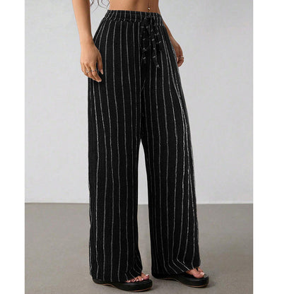 👖 50% OFF NOW! Women's Striped Drawstring Wide-Leg Pants – Lightweight, Breathable & Adjustable Waist For Casual Chic ✨🍃