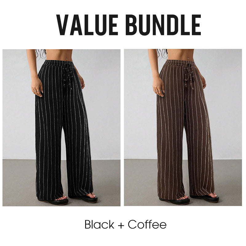 👖 50% OFF NOW! Women's Striped Drawstring Wide-Leg Pants – Lightweight, Breathable & Adjustable Waist For Casual Chic ✨🍃