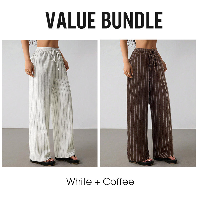 👖 50% OFF NOW! Women's Striped Drawstring Wide-Leg Pants – Lightweight, Breathable & Adjustable Waist For Casual Chic ✨🍃