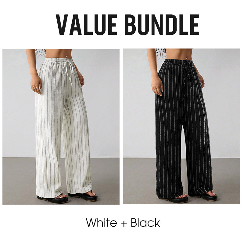 👖 50% OFF NOW! Women's Striped Drawstring Wide-Leg Pants – Lightweight, Breathable & Adjustable Waist For Casual Chic ✨🍃
