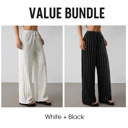 👖 50% OFF NOW! Women's Striped Drawstring Wide-Leg Pants – Lightweight, Breathable & Adjustable Waist For Casual Chic ✨🍃